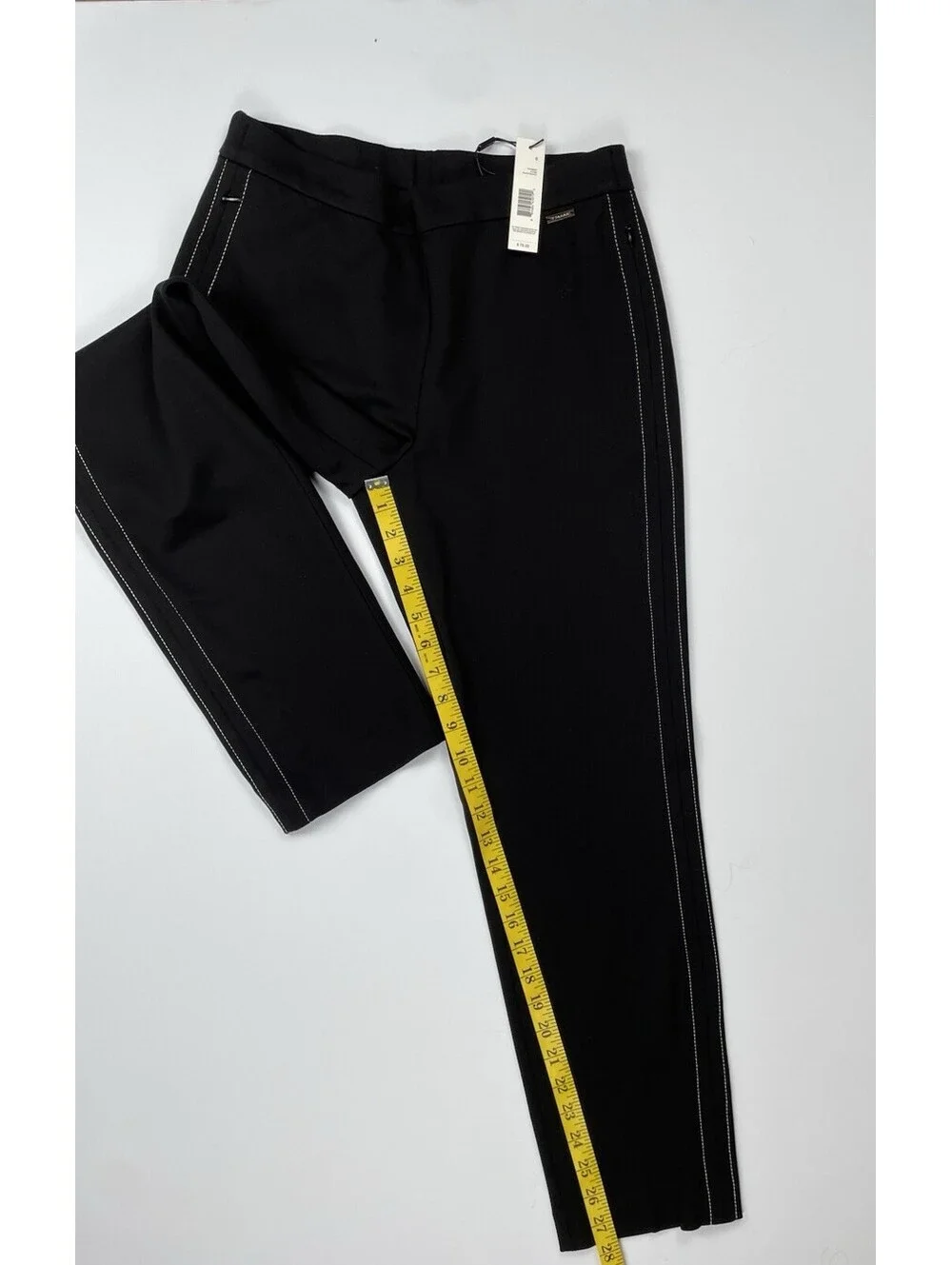 NWT T Tahari Womens Pants Sz [X] Black Contrast Side Piping Zip Pocket Ponte 6